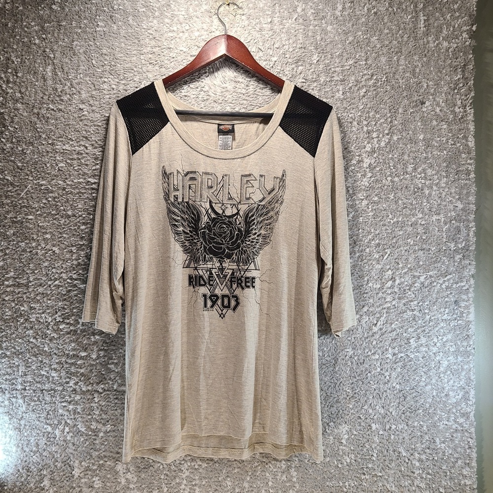 Harley Davidson Top Crochet 3/4 Sleeve USA Made XL 2013 BEAVER DAM, WISCONSIN